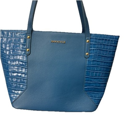 F&W Style Bella Croc Embossed LEATHER Shoulder Bag Tote Work Bag Blue NWOT