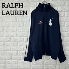 Ralph Lauren Vintage Track Jacket L Navy Big Pony Logo Cotton Polyester