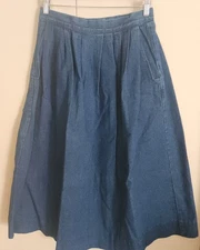 JC Vintage Bushwacker denim pleated full A-line jean skirt pockets zip-up Sz 12