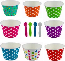 50ct Paper Ice Cream Cups - Polka Dot Design Yogurt Cups 8oz
