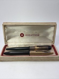 Vintage Sheaffers 2 Fountain Pen Set 14k Gold Nib & Gold Filled Caps w/ Box