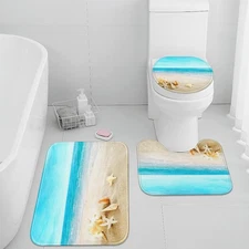 Britimes Beach Seashell Ocean Bathroom Rug Set of 3, 3 Pieces Bath Mats Set, ...
