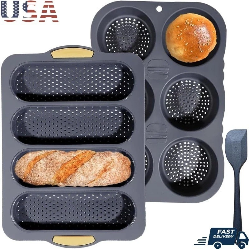 Nonstick Silicone Baking Set Bread Baguettes & Hamburger Buns Easy Clean New