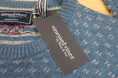 Mens Vineyard Vines Sweater Blue White Crewneck XX Merino Wool Size L New - 第 8/11 張圖片