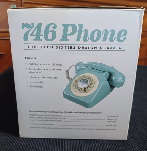 NEW French Blue WILD & WOLF 746 Phone 1960s Design Classic Retro Dial Telephone - Picture 4 of 8