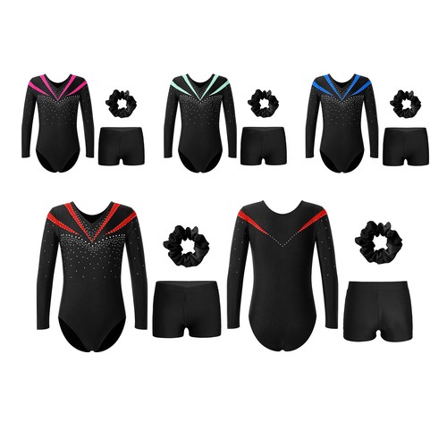 Kids Girls Jumpsuit And Bottoms Fitness Dance Outfit Hair Band Bodysuit Party - Picture 3 of 34