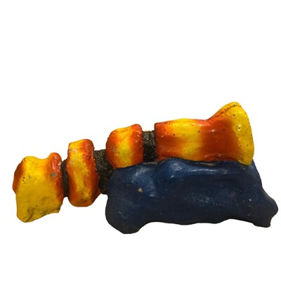 Abstract Sculpture OOAK Cement Oddity Blue Yellow Orange Weird Art 12 Inch