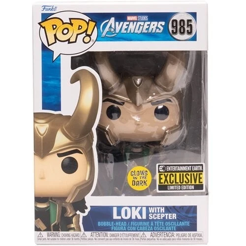 FUNKO POP Avengers Loki with Scepter #985 EE Exclusive Glow in Dark NEW!