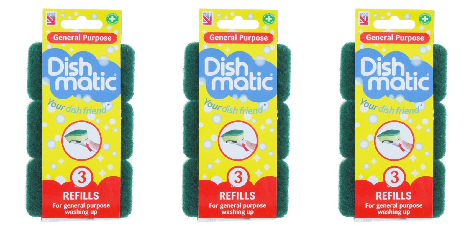 9x Dishmatic Washing Up Kitchen Brush Refill Scourer Sponge Replacement