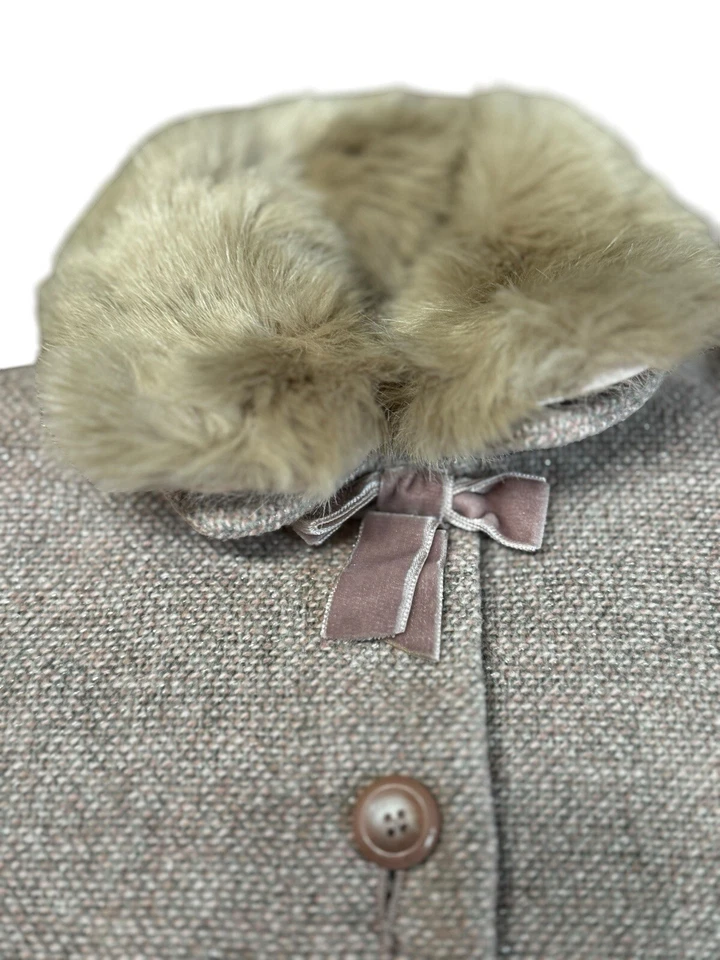 Monsoon Pink Cape Coat Faux Fur Tweed 2 To 3 Years EUC Princess - Image 4 of 4