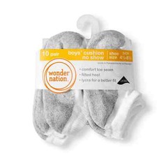 Wonder Nation Boys Size L Cushioned No Show Socks, 10 Pack,--L7--