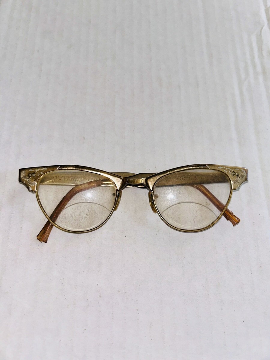 Vintage Victory Alum Cat Eye Glasses 1950s 5 1/2 Silver 44-44 12GF