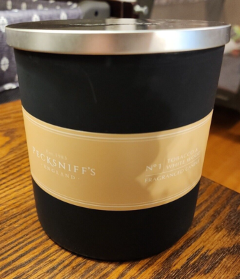 Pecksniff's England No 1 TOBACCO & WHITE WOODS 3 Wick JUMBO CANDLE 19.4 OZ.  HUGE