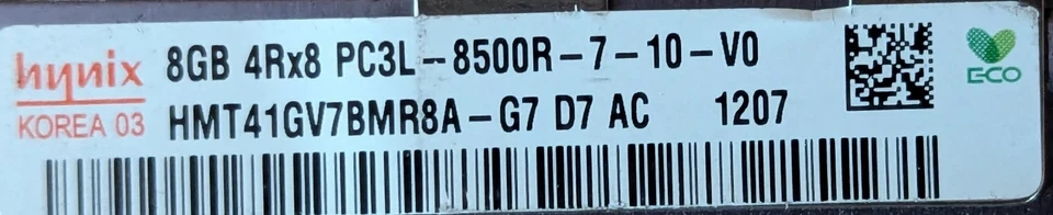 LOT OF 2 HYNIX 8GB HMT41GV7BMR8A-G7 PC3L-8500R DDR3-1066 SERVER RAM A4-10(22) - Image 3 of 3