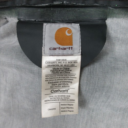 Carhartt Jacket Mens Medium Green Rain Coat Hooded PVC Corduroy Snap Workwear - Picture 9 of 14