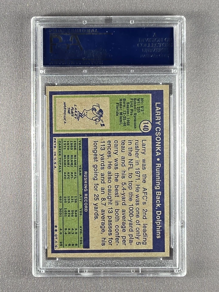 1972 Topps #140 Larry Csonka PSA 9 (OC) MINT Miami Dolphins - Image 2 of 2