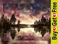 Twilight Sky 5"x7" Print on Matte Paper | Dreamy Forest Watercolor Painting