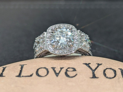 Custom Filigree 3.7Ct Cushion, Princess, & Round Lab Created Diamonds Ring - 14K