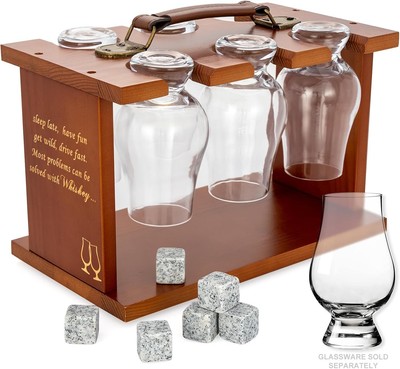 Wooden Whisky Tasting Glass Rack- Compatible with Glencairn Whiskey Glasses Set