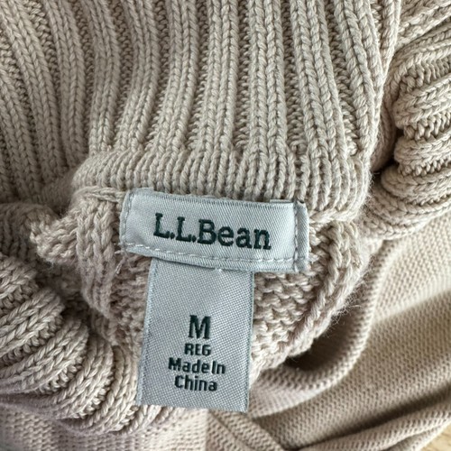 L.L. Bean Fisherman Sweater Womens Medium Cable Knit Beige Turtleneck FS-1363 - Picture 6 of 8
