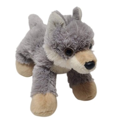 Aurora World Plush Mini Flopsie Woolsey Wolf 8'' Stuffed Animal Gray Tan White