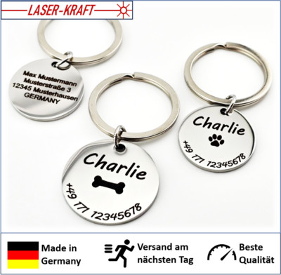 HUNDEMARKE mit Gravur - 1+2 seitig -  Hund Silber Edelstahl individuell 25/30 mm