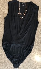 FREDERICK'S HOLLYWOOD Black Pleated VNeck Sleeveless Stretch Surplice Bodysuit S