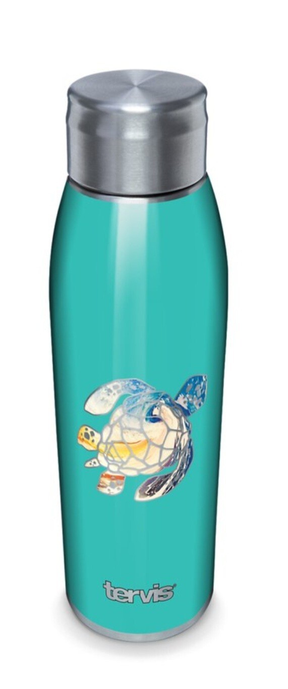 Brand New Tervis Turquoise Turtle Sunset 17-Oz Stainless Steel Slim Water Bottle