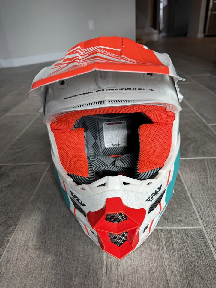 Fly Racing F2 Carbon Trey Canard Replica Helmet XS Like New Turquoise Orange - Image 3 of 4