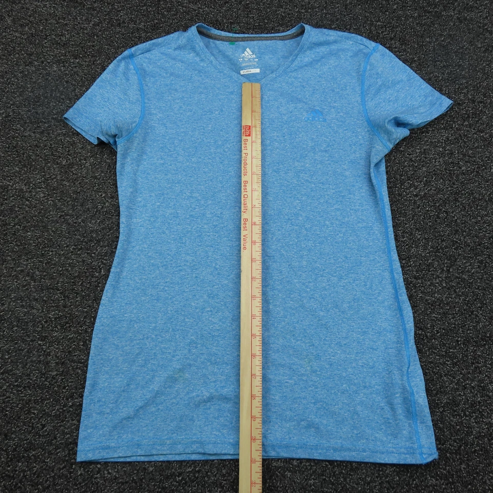 Camisa Adidas Mujer Mediana Azul Climalite Cuello en V Manga Corta Correr Gimnasio Damas Foto 4 de 4
