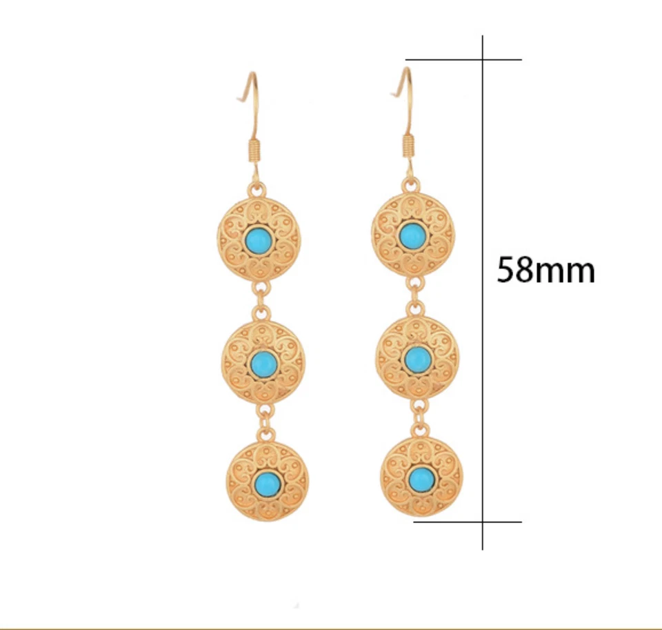 Bohemian Turquoise Gemstone Drop Earrings – Dainty Jewelry 18K Gold Plated Hook - Image 4 of 4