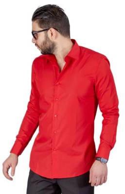 Red Slim Fit Men's Dress Shirt Solid Color Long Sleeves Spread Collar By  AzarMan | eBay