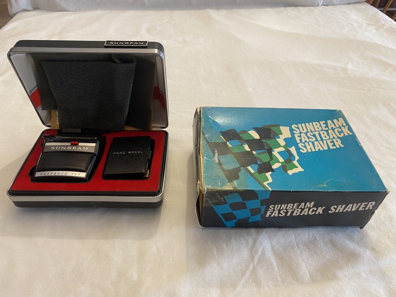 Vintage Sunbeam Bonneville Black "Fastback" 727 Electric Shaver W/ Box & Papers