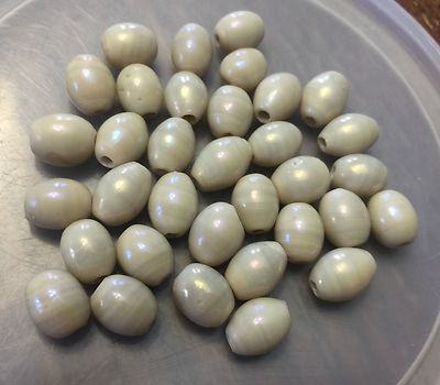 Vintage Trade Universal Taupe Gray Semi AB Spun Effect Oval Art Glass Bead Lot