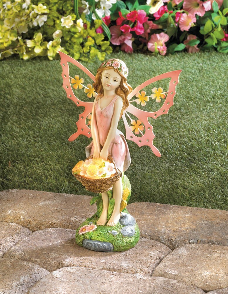 Pink Fairy Garden Decor Solar Statue