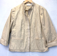 Chico's Size 2 Large 12 Textured Open Front Jacket Tan Beige Cuffed 3/4 Sleeve