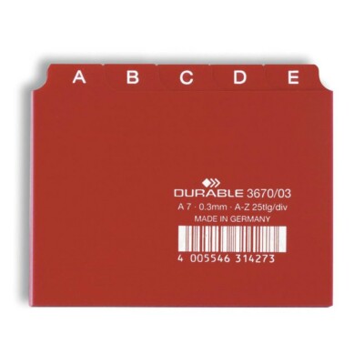 DURABLE Karteikartenregister A-Z rot DIN A7 quer 25-teilig 