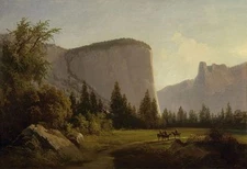 Perfect Oil painting El Capitan mountains in landscape with horsemen on canvas