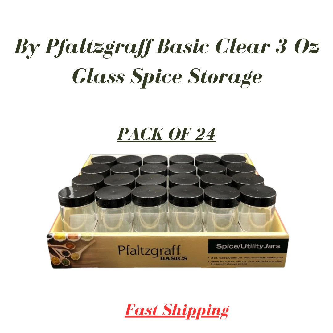 24 Pack By Pfaltzgraff Basic Clear 3 Oz Glass Spice Storage Jar Cap Kitchen