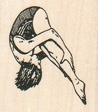 Woman Diving 1 1/2 x 1 3/4" Rubber Stamp, Diver Stamp, Diving Woman Stamp