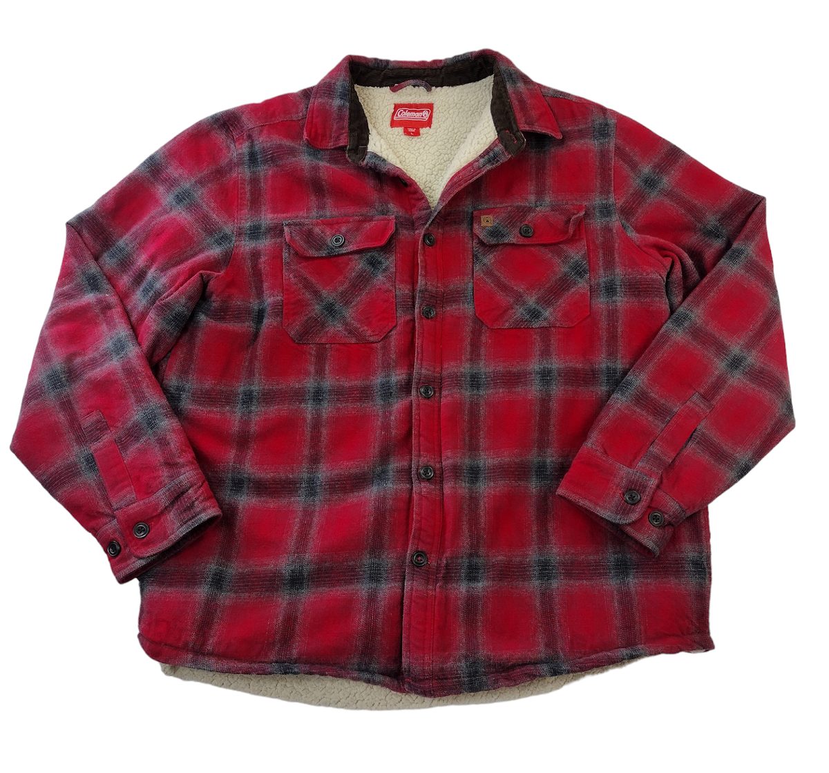 Coleman Sherpa Lined Yukon Flannel Shirt Jacket - Corduroy Trim, Snap Closure, Quilted Yoke