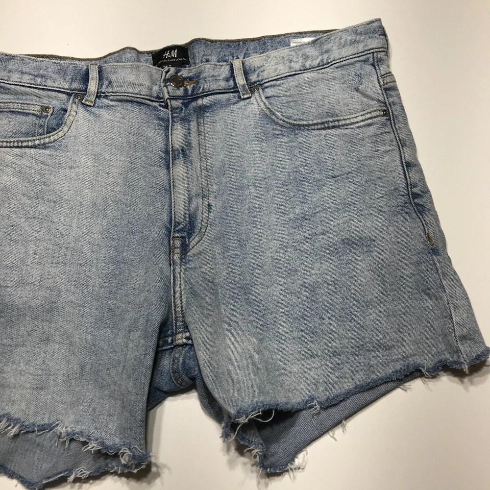 Pantalones Cortos H&M Para Hombre Talla 36 Calce Ajustado Hágalo Usted Mismo Corte Denim Jean Azul Lavado Claro Foto 4 de 4