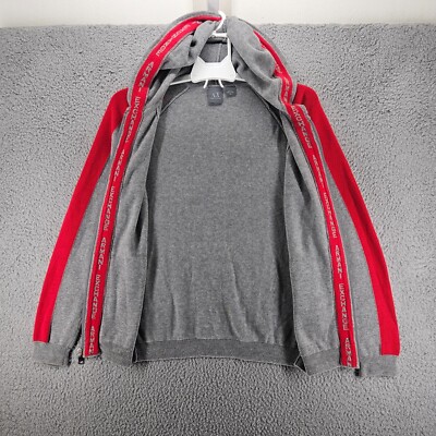 Armani Exchange Mens XS Zip Up Hoodie Gray with Red Trim Size XS