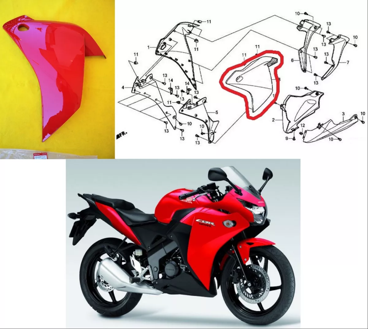 Honda CBR 125 Front LEFT Side Fairing RED 2011 2012 2013 2014 2015