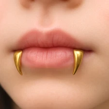 Fangs Clip On Lip Spikes Gold Fangs Surgical Steel Teeth Alternative Jewellery