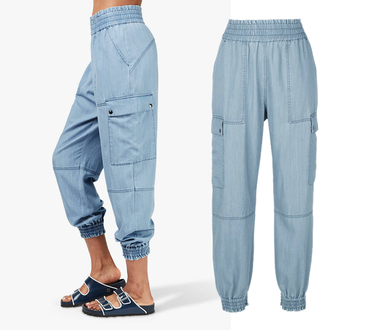 SWEATY BETTY Iris cropped cargo pants sz L Chambray | eBay