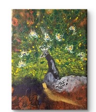 Mini Abstract Peacock Painting | OOAK Contemporary Art  Symbol of Luck & Harmony