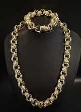 14MM GOLD FILLED ORNATE PATTERNED BELCHER CHAIN AND BRACELET SET - FULLY WELDED