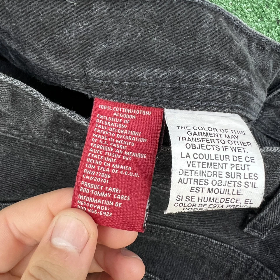 De Colección Tommy Hilfiger Pantalones Cortos Para Hombres 39x12.5" Negro Carpintero Suelto Largo Jean Jort Y2K Foto 4 de 4