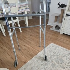 Medline Lightweight Two Button Folding Walker with 5" Wheels, Aluminum Frame